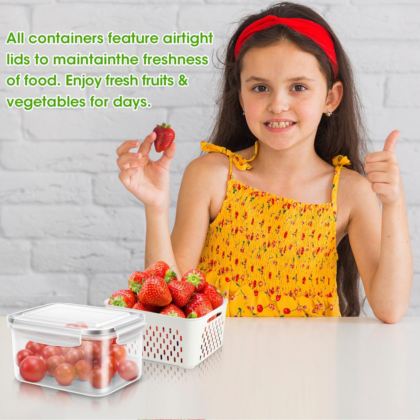 TBMAXS 6 Pack Fruit Storage Containers for Fridge, Produce Saver Vegetable Container with Drain Colanders - Refrigerator Organizer for Lettuce Keepers Berry Container