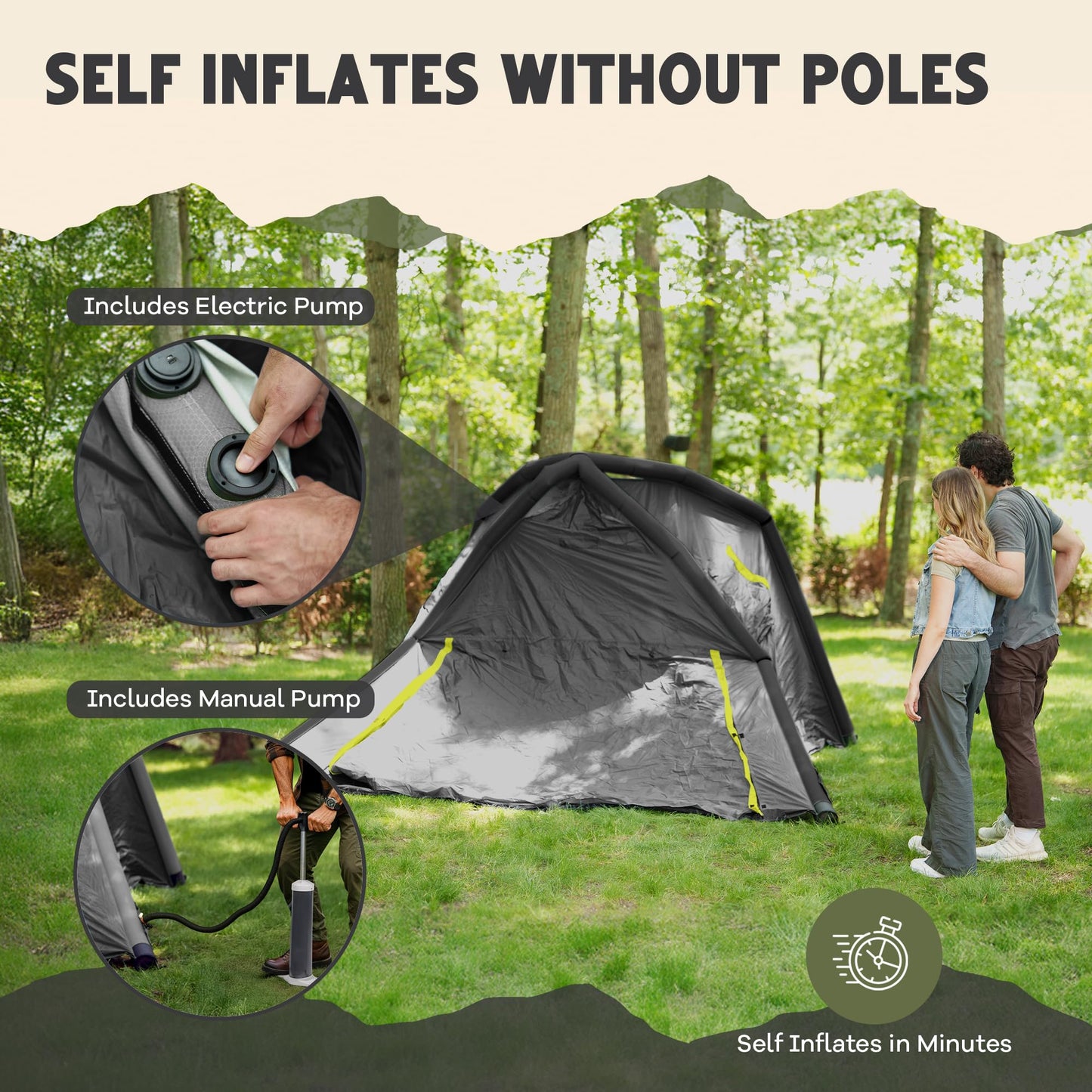 Oaktiv Inflatable Tents for Camping - CloudCamp Glamping Tent for 6 People Waterproof Oxford Fabric(210D), Quick Setup Air Tent with Manual & Battery Pump, UV Protection, 4-Season Inflatable Tent