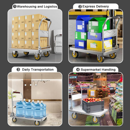 Folding Platform Trolley, Heavy-Duty Steel Utility Cart with Foldable Handrails for Space-Saving Storage, Ideal for Supermarkets, Garages & Warehouses