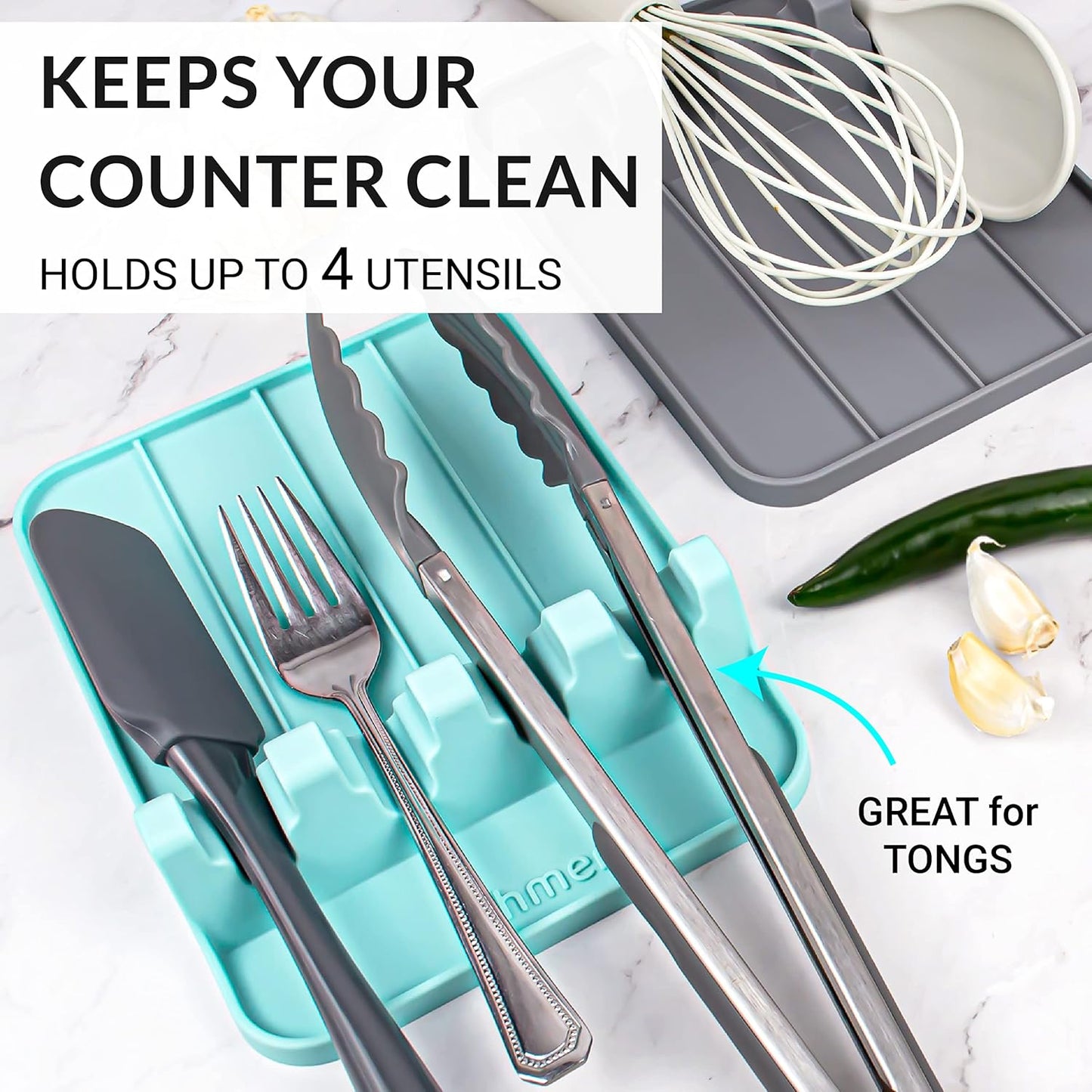 Silicone Spoon Rest for Multiple Utensils, Heat Resistant with Drip Pad, BPA-free Spoon Rest for Kitchen Counter