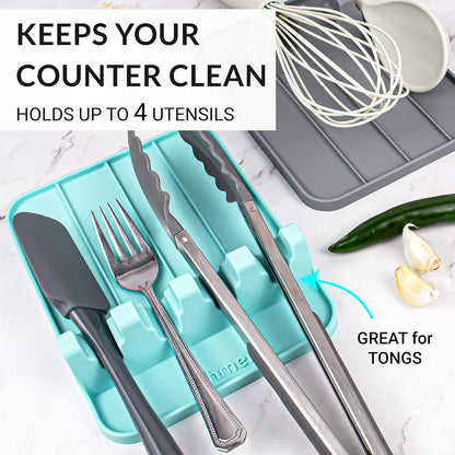 Silicone Spoon Rest for Multiple Utensils, Heat Resistant with Drip Pad, BPA-free Spoon Rest for Kitchen Counter