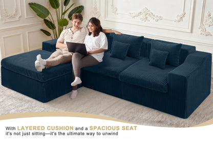 101" Modular Couch Sectionals with Ottoman, Big Comfy Cloud Couches, L Shaped 4 Seat Modular Sectional Sofa, Sectional Double Cushion Couches with Deep Seat for Living Room,No Assembly Required(Blue)