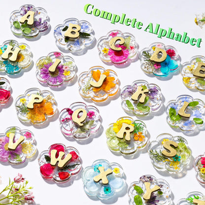 LET'S RESIN Keychain Resin Molds Silicone with Hole, 27 Cavities Flower Alphabet UV Resin Jewelry Pendant Molds kit for Beginner, Letter Epoxy Resin Molds for Keychain Pendant Jewelry Making