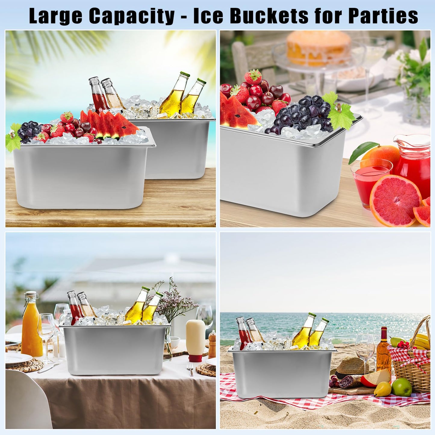OwnMy 2PCS 5L Ice Buckets for Parties, Stainless Steel Ice Bucket for Freezer, Metal Ice Cubes Bins Storage Container for Freezer, Wine Beer Drink Cooling Buckets for Beverage Cocktails Champagne