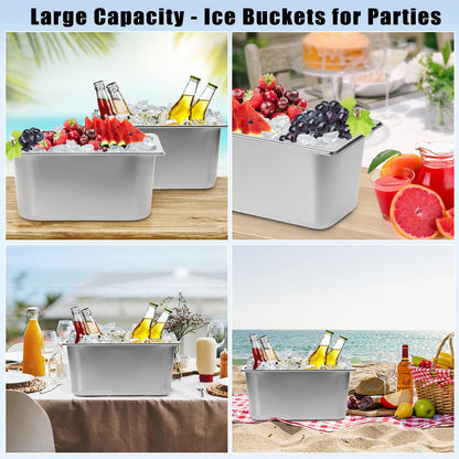 OwnMy 2PCS 5L Ice Buckets for Parties, Stainless Steel Ice Bucket for Freezer, Metal Ice Cubes Bins Storage Container for Freezer, Wine Beer Drink Cooling Buckets for Beverage Cocktails Champagne