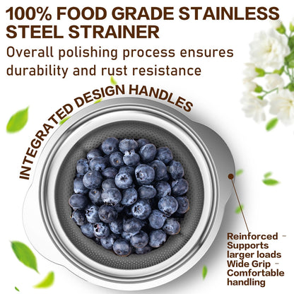 Colander, Strainer Bowl, Stainless Steel Colander, Rice Washing Bowl, Pasta Strainer & Vegetable Washer, Kitchen Strainer with Mixing Bowl for Draining, Food Prep, Dishwasher Safe, 4QT