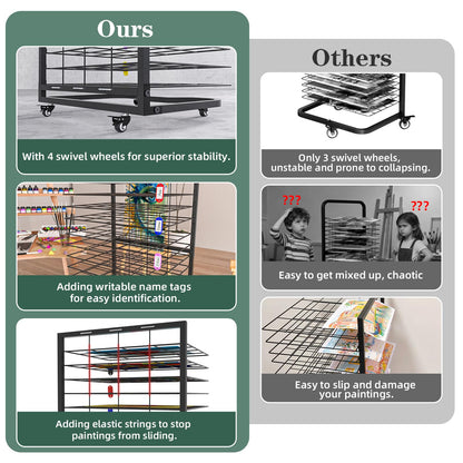 Xstermism Art Drying Rack for Classroom,Paint Drying Rack On Wheels with 19 Removable Shelves,Study Metal Art Storage Rack for Art Studios,Schools
