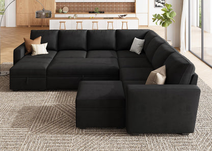HONBAY Modular Sectional Sleeper Sofa with Pull Out Couch, Oversized U Shaped Sleeper Pull Out Bed with Storage Sectional Couches for Living Room - Black