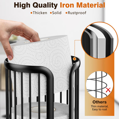 Bunoxea Toilet Paper Holder Stand, Freestanding Toilet Tissue Organizer, Minimalistic Storage Solution, Reserve Mega Rolls-Modern Black