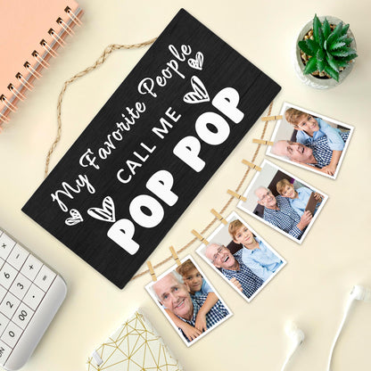 Hiuwevt Pop Pop Picture Frame Photo Hanging Display, Grandpa Gifts for Christmas, Grandfather Gifts from Grandaughters Grandsons, Father Dad Picture Board Photo Holder for Wall Decor