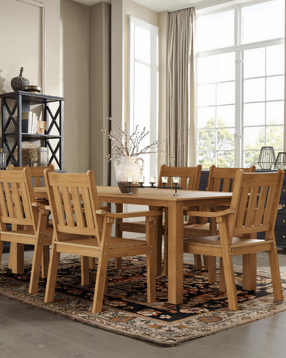 YEFU HIPS Patio Table Set: 7 Piece Outdoor Table and Chairs Dining Furniture Set with Umbrella Hole - Teak Modern Plastic Dining Sets 6 Person for Outside Deck with Metal Aluminum Frame