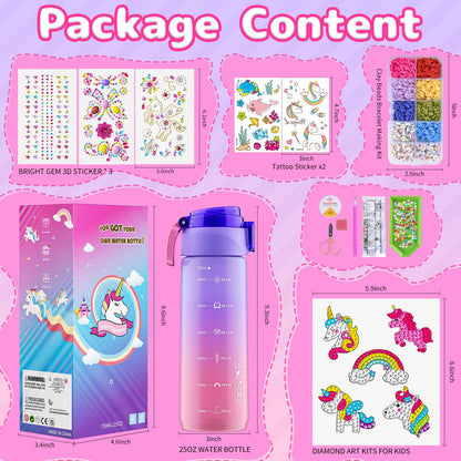 BOOH Gifts for Girls 4-12, Decorate Your Own Water Bottle Kits for Girls, Unicorn Diamond Painting Toys & Friendship Bracelet Kit, Fun Arts Crafts for Kids Ages 4-6-8-10, Birthday Gifts Toys for Kids