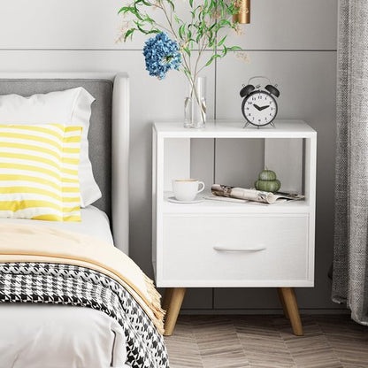 Aenuert Night Stand, White Kids Nightstand with Drawer, Nursery Side Table with Open Storage, 2-Tier Modern End Table, Bedside Table for Small Space, Living Room, Bedroom