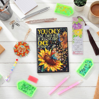 ForraFun Diamond Art Notebook for Adults Diamond Painting Journals Notebooks 5d DIY Diamonds Notebook Painting Kit with Diamonds Ballpoint DIY Bookmark & Wind Chime for Crafts Gift(Sunflower)