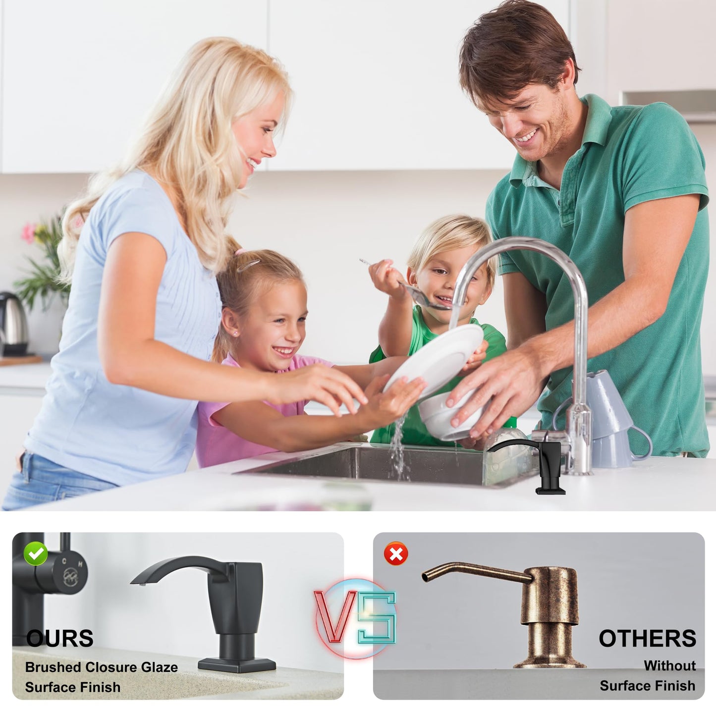 GAGALIFE Kitchen Sink Soap Dispenser Matte Black, Built in Soap Dispenser for Kitchen Sink with 40" Silicone Extension Tube Kit,(ABS Plastic) in Sink Soap Dispenser Pump, LT001B-G