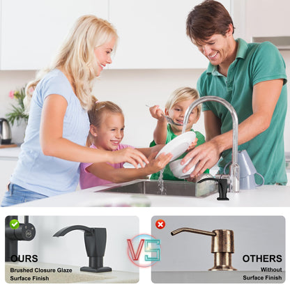 GAGALIFE Kitchen Sink Soap Dispenser Matte Black, Built in Soap Dispenser for Kitchen Sink with 40" Silicone Extension Tube Kit,(ABS Plastic) in Sink Soap Dispenser Pump, LT001B-G