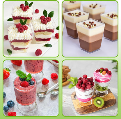 200 Pack 5 oz Plastic Dessert Cups with Spoons, Disposable Goblet Parfait Pudding Jello Shooter Cups for Party Serving