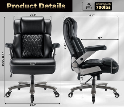 Big and Tall 700lbs Office Chair - Adjustable Lumbar Support 3D Flip Arms Heavy Duty Metal Base&Wheels, High Back Large Executive Computer Desk Chair, Thick Padded Ergonomic Design for Back Pain