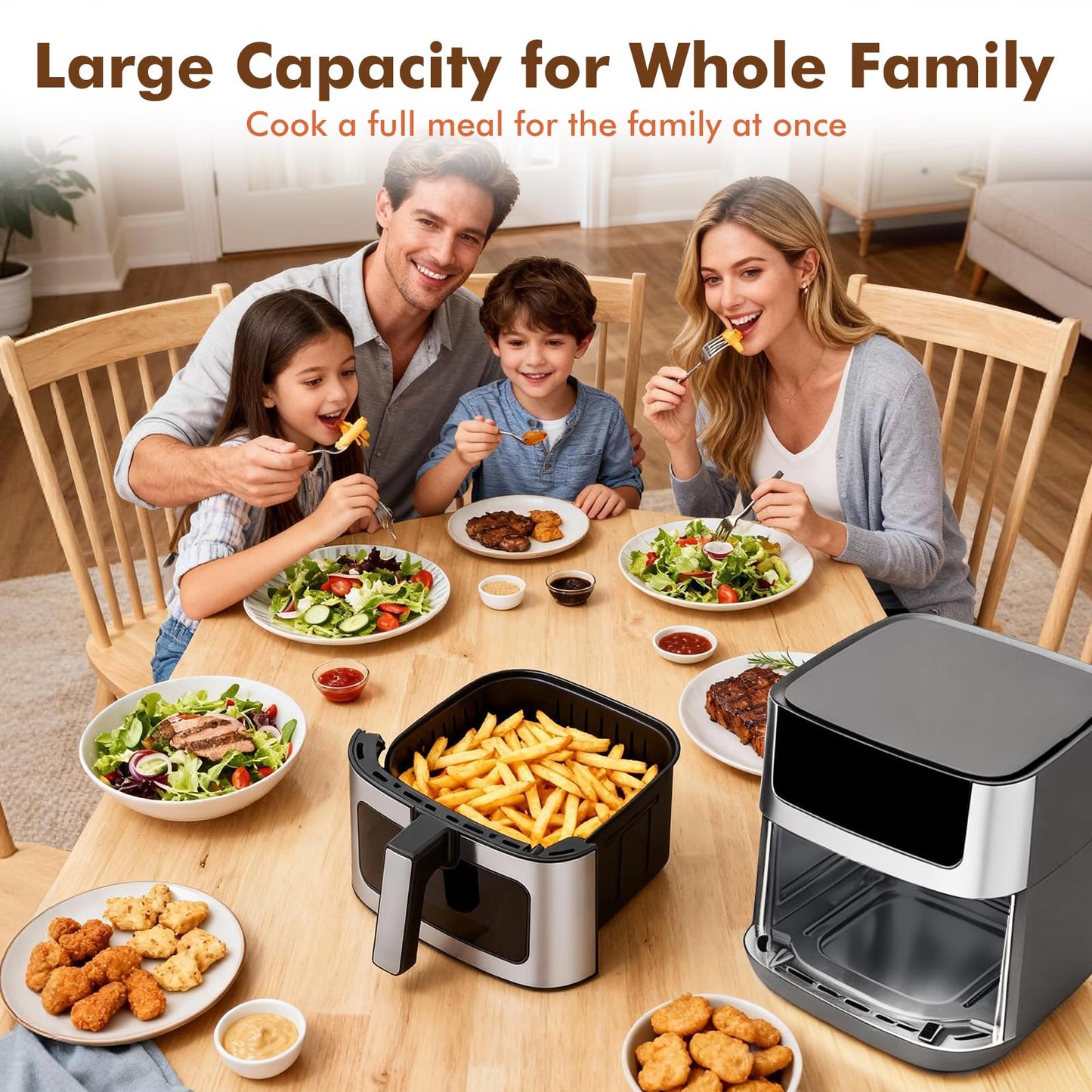 Sweetcrispy 6.34QT Air Fryer, 8-in-1 Air Fryers Oven with Visible Window, 400℉ Fast Heating, Nonstick Dishwasher-Safe Basket, Timer & Auto-Off, Stainless Steel, Grey