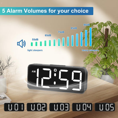 Peakeep Small Digital Alarm Clock Plug in for Bedrooms Bedside, Tiny Electric Clock Large Big Numbers Display Battery Backup for Desk Table, 6 Dimmers, 5 Adjustable Alarm Volume (White)