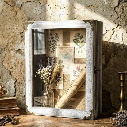 Cinnvoice 11x14 Inch Shadow Box Depth 4.7in Shadow Boxes Display Cases with Cork Board Backing Rustic Burnt Wood Box for Flowers Bouquet Wedding Picture Photo and Keepsake(Grey)