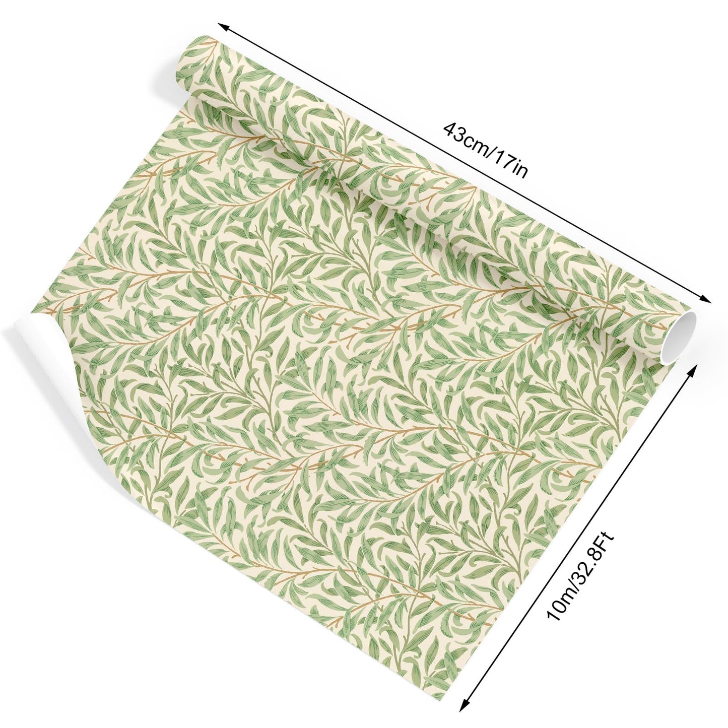 FYSUIMU William Morris Wrapping Paper - Mini Roll - 17 In x 32.8 Ft Greenery Leaves Gift Wrap Paper Botanical DIY Art Crafts Papers for Wedding Birthday Holiday Party Supplies
