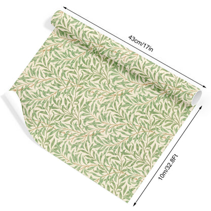 FYSUIMU William Morris Wrapping Paper - Mini Roll - 17 In x 32.8 Ft Greenery Leaves Gift Wrap Paper Botanical DIY Art Crafts Papers for Wedding Birthday Holiday Party Supplies