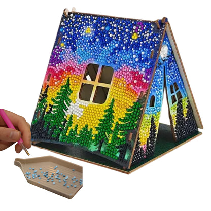 Party Ready 3D Diamond Painting Tent Craft Kit with LED Lights – Full Drill Crystal Mosaic Wood Puzzle, DIY Holiday Decorative Art for Home Display (Starry Night)