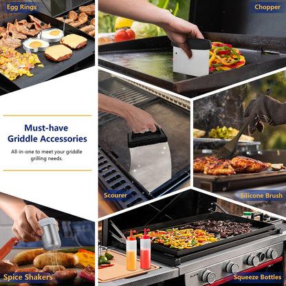 18Pcs Griddle Accessories Kit for Blackstone, Joyfair Flattop Grilling Accessory Set with Smash Burger Press, Stainless Steel Spatula Tools with Basting Cover for Outdoor BBQ Cooking (PP Handles)