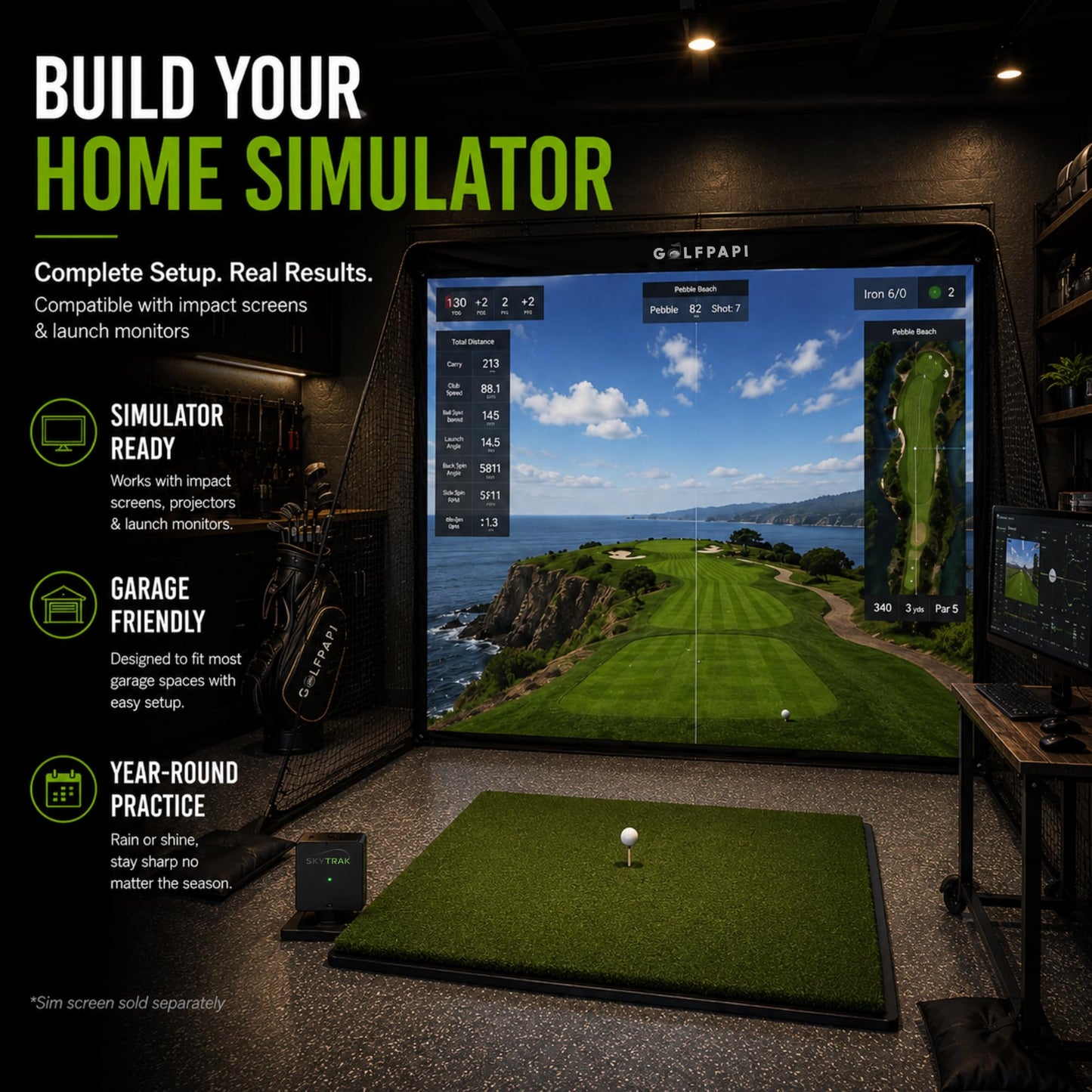 GOLF PAPI Golf Practice Net – 7.5 ft Compact Golf Hitting Net with Steel Frame and Side Net Protection – Indoor & Outdoor Golf Training Net for Backyard, Garage, or Simulator Use