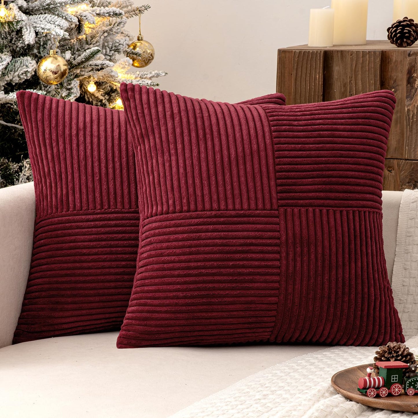 MIULEE Black Corduroy Pillow Covers Pack of 2 Boho Decorative Spliced Throw Pillow Covers Soft Couch Pillowcases Cross Patchwork Textured Cushion Covers for Living Room Bed Sofa 18x18 inch