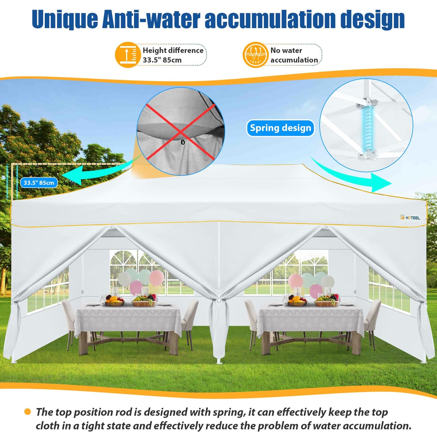 HOTEEL 10x20 Heavy Duty Pop up Canopy Tent with 6 Sidewalls, Easy Setup Outdoor Commercial Instant Gazebo for Parties Wedding Event, with Roller Bag & Sand Bags, White(Hexagonal Frame)