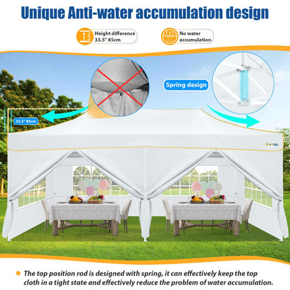 HOTEEL 10x20 Heavy Duty Pop up Canopy Tent with 6 Sidewalls, Easy Setup Outdoor Commercial Instant Gazebo for Parties Wedding Event, with Roller Bag & Sand Bags, White(Hexagonal Frame)