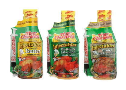 Tony Chachere Injectable Marinade Variety Pack (Butter, Jalapeno, and Roasted Garlic, 3 Pack)