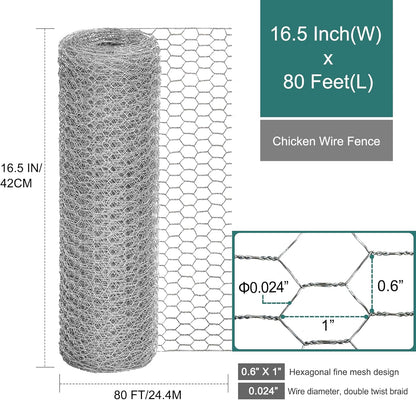 24 Rifny 16.5 Inch 80 0.6 Inch Chicken Wire Fencing, x Feet Chicken Wire Mesh Roll for Garden Plants, Mesh Hexagonal