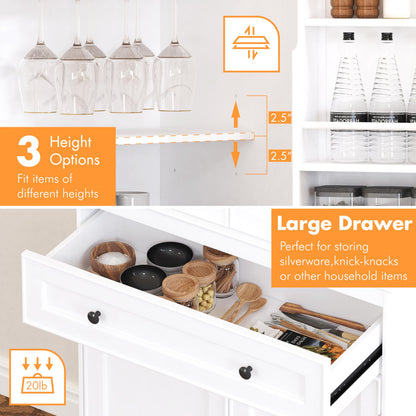 Spirich 71'' Tall Kitchen Pantry Cabinet, Wood Food Pantry Cabinet with Drawers and Wine Glass Rack, Freestanding Storage Cabinet for Kitchen, Living Room, Dining Room, White