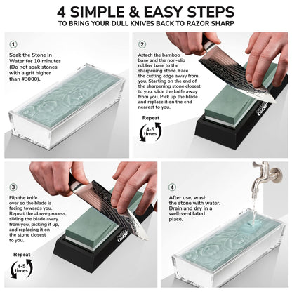 Professionally Complete Knife Sharpening Stone 15 Piece with Whetstone Bowl, Sharpener Kit for Knives, Premium 4 Side Grit Stones 400/1000 3000/8000, Honing Guide, Flattening Set, Holder, Gloves, Mat