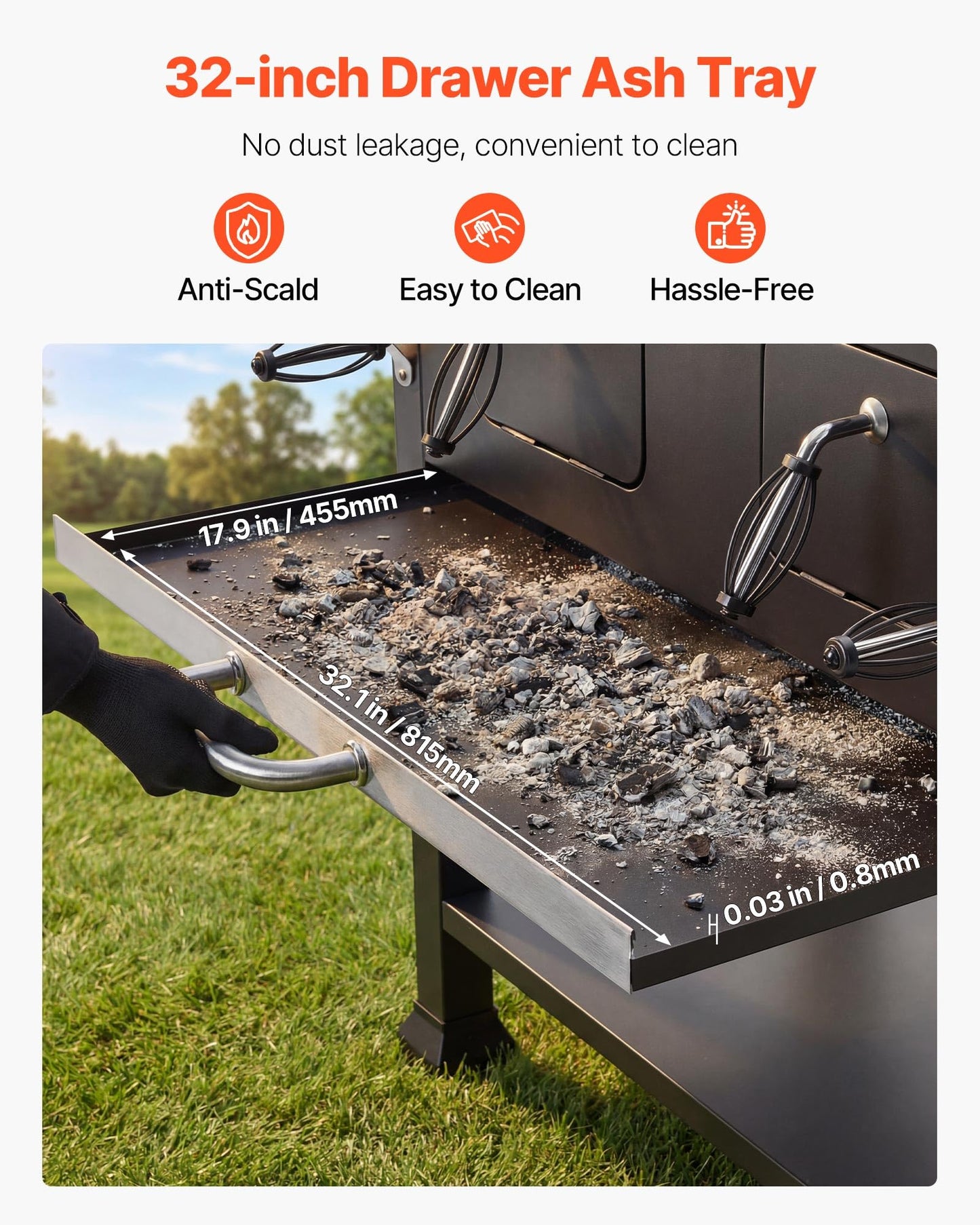 VEVOR Charcoal Grill, 780 sq.in. Extra-Large Charcoal Barbecue Grill with 2 Liftable Charcoal Trays & Folding Side Tables, High-Temp Powder-Coated Steel BBQ Cooking Grills for Patio Backyard Parties