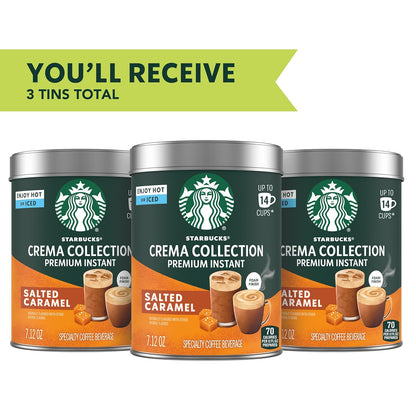 Starbucks Crema Collection Instant Coffee - Premium Salted Caramel Flavor | 100% Arabica Beans, 3 Tins (7.12 Oz Each)