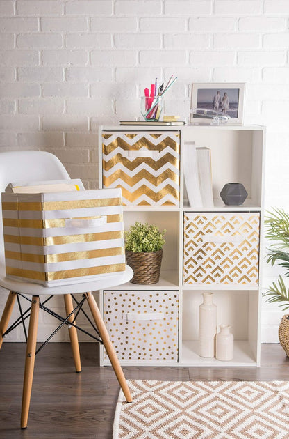 DII Non Woven Polyester Storage Bin, Polka Dot, White & Gold, Small Set of 4