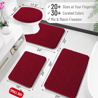 OLANLY Large Bath Rugs - Extra Soft Chenille, Quick-Dry Rubber Backing | 40x32 Inches, Red