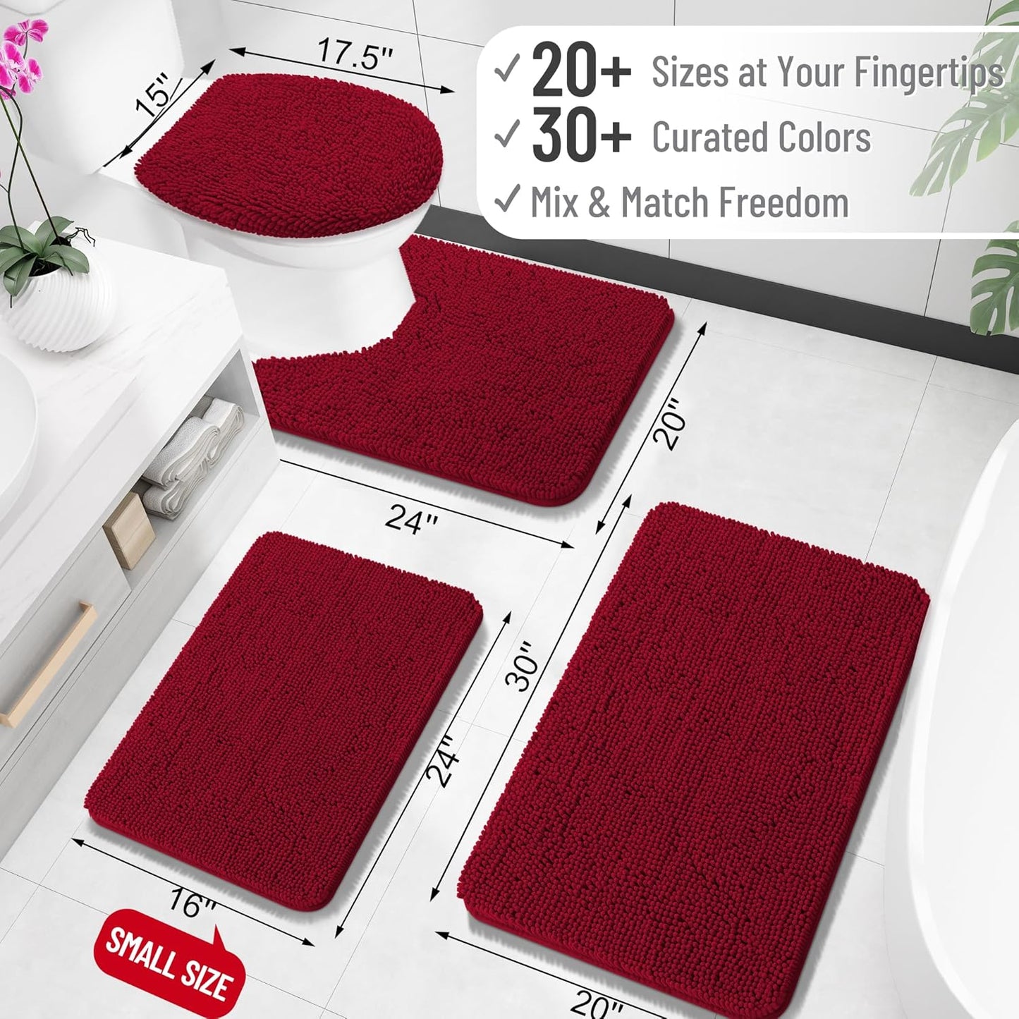 OLANLY Large Bath Rugs - Extra Soft Chenille, Quick-Dry & Machine Washable | 47x32, Red