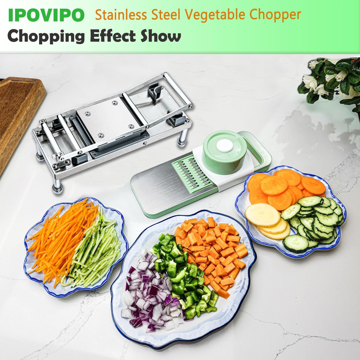 Stainless steel Vegetable Chopper, Veggie Chopper With 8 Blades, Onion Dicer with Container, Food Cutter & Grater Mandoline Slicer