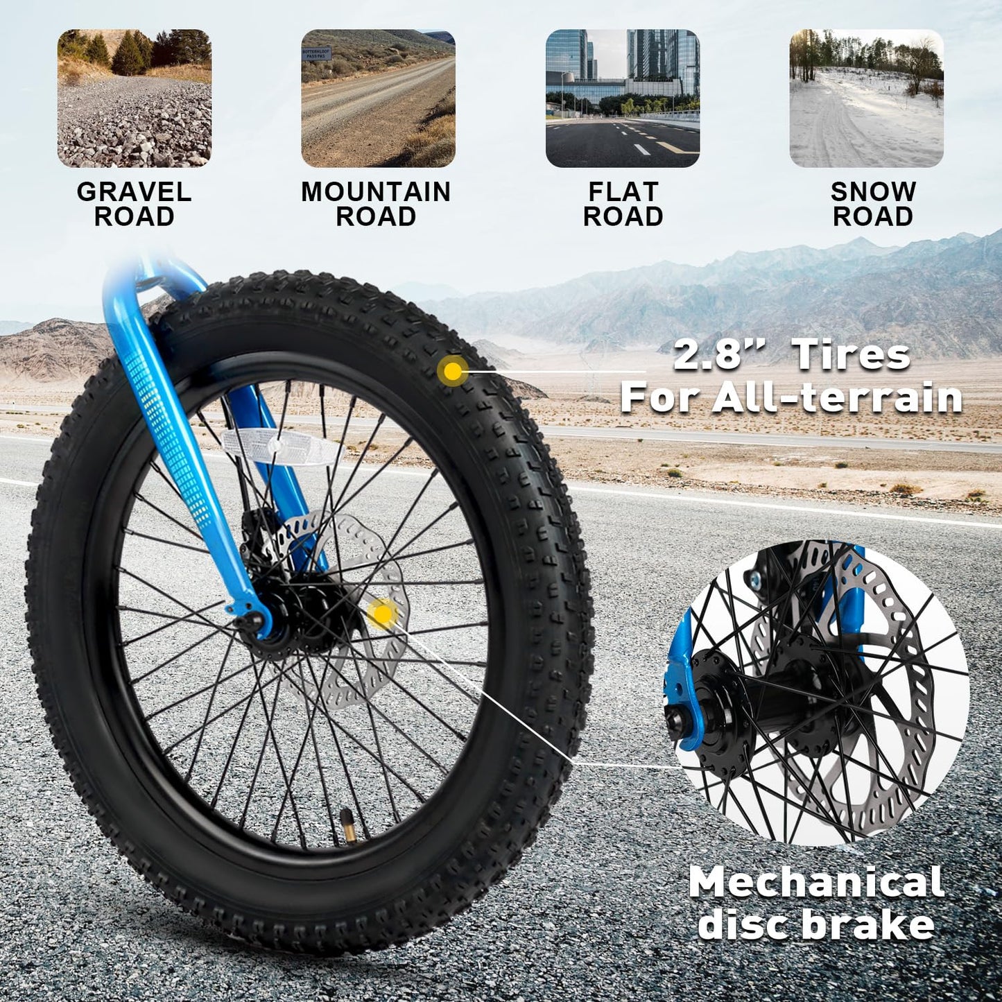 Glerc Mars Kids Mountain Bike, 24 Inch Fat Tire Bike for Teen Ages 8-14 Year Old, Bicycle with 2.8-Inch Wide Tires and 6 Speed Drivetrain, Blue
