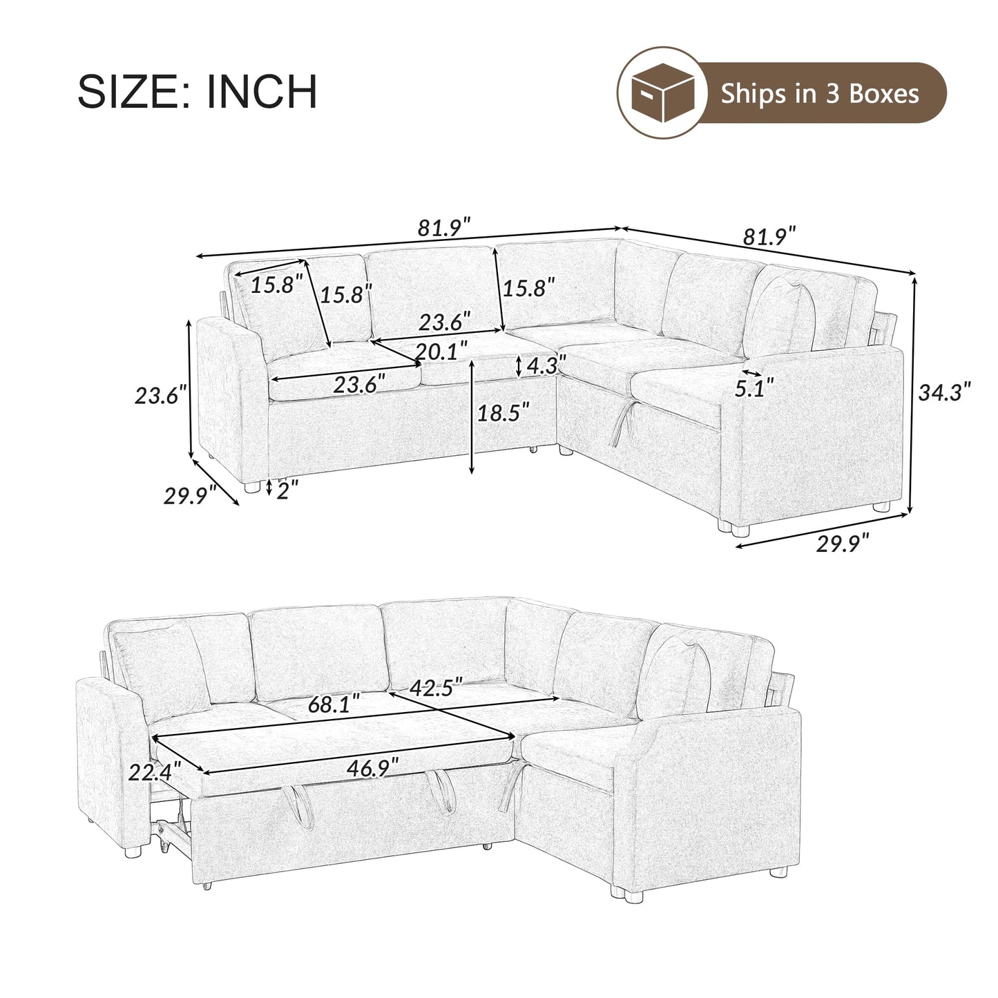 Eafurn 82 INCH Convertible Sleeper Sectional Sofa Pull Out Couch Bed for Living Room - Chenille Upholstered Symmetrical L Shaped Corner Sectional Couch W/Storage and Throw Pillows