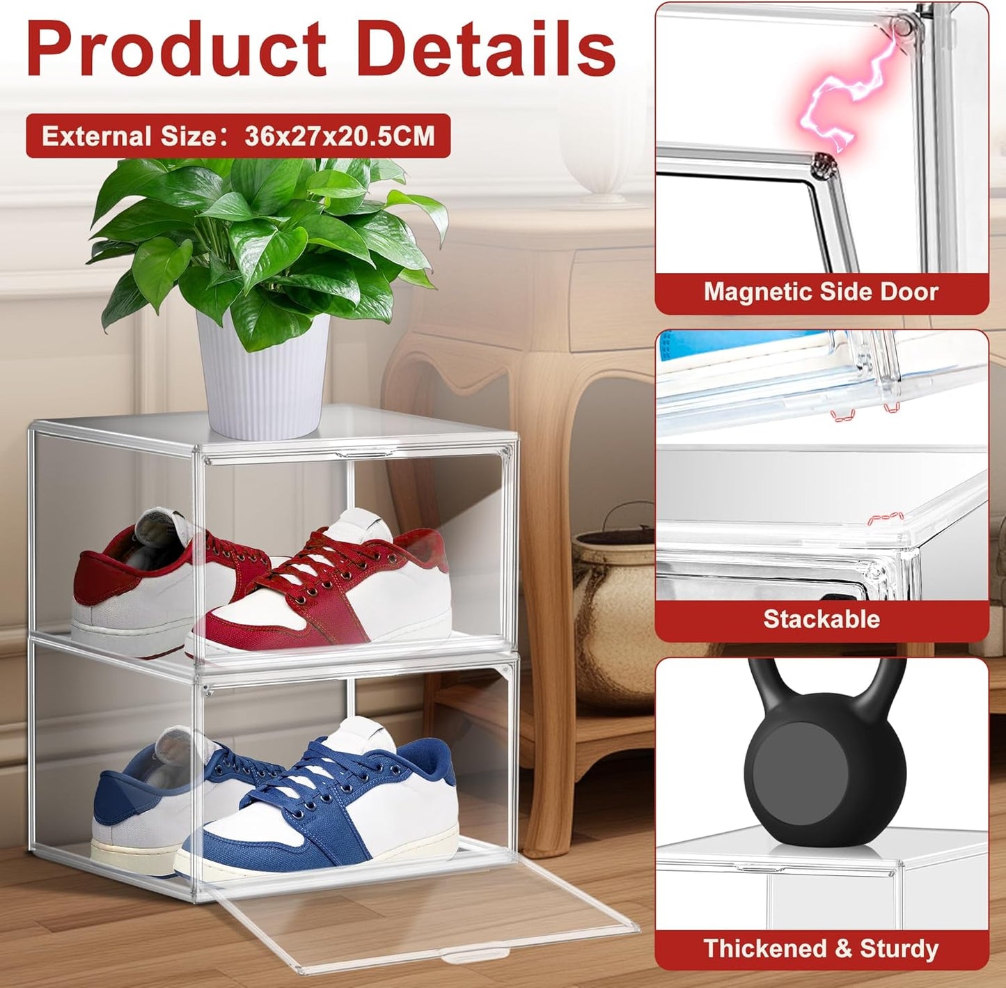 1 Pack 12 Closet Clear Shoe Boxes Size Shoe Storage Organizer for Stackable Shoes Rack Handbag Organizer Plastic