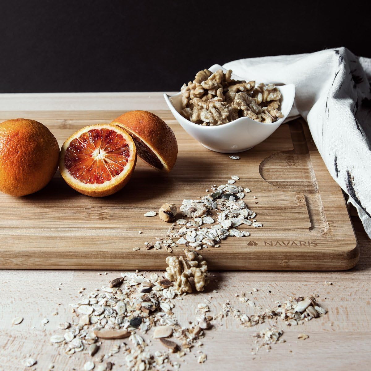 Navaris Medium Bamboo Wooden Cutting Board, Natural Chopping Board with Juice Groove, 14 x 9 inches