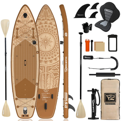TIGERXBANG Inflatable Stand Up Paddle Board, 11'6" x 35" x 6", Tribal Spirit Design, SUP for 3 People, Perfect for Relaxation & Exploration