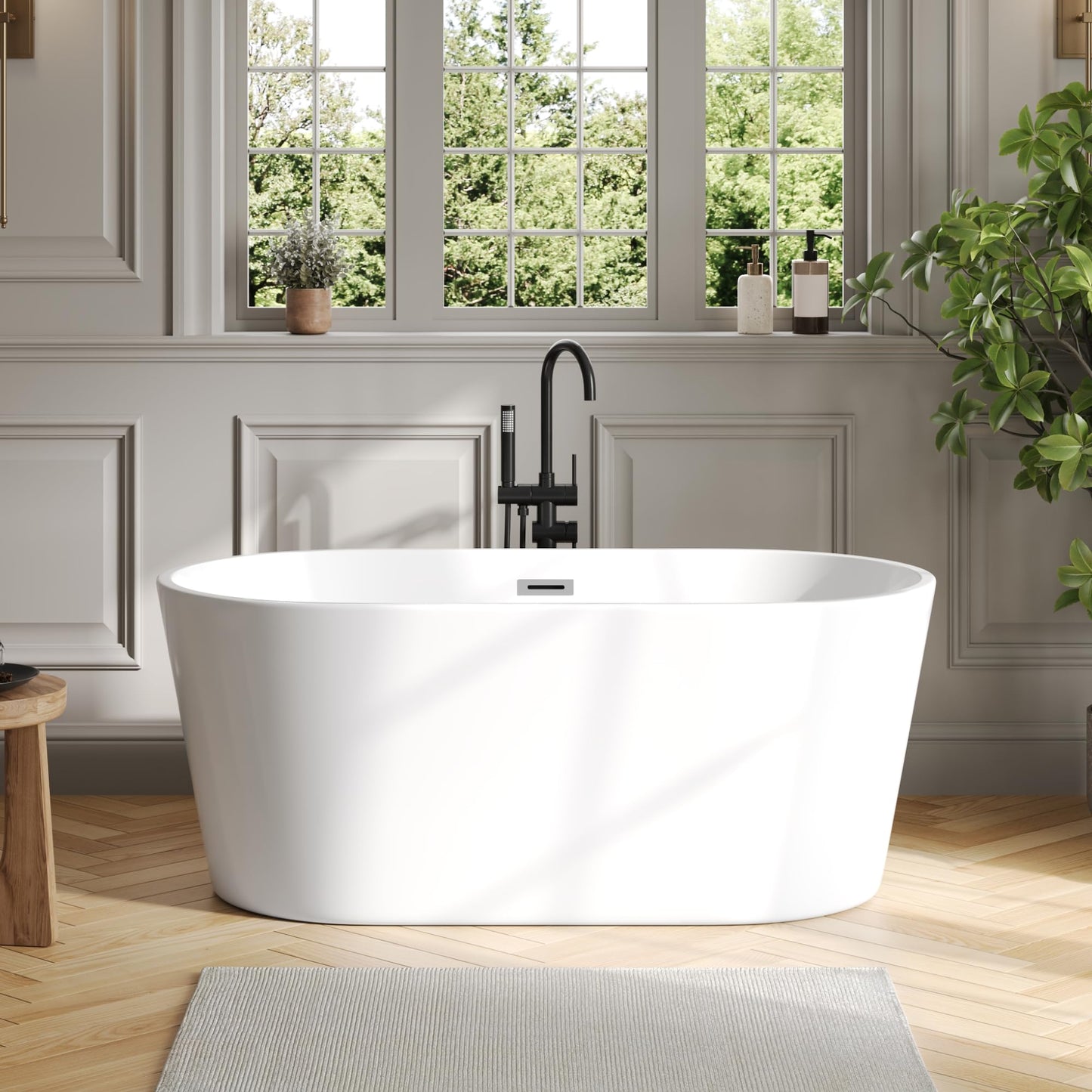 DeerValley 55" Acrylic Freestanding Bathtub, Deep Soaking Tub with Center Drain & Integrated Overflow, White Standalone Shower Tub Ergonomic Design, DV-1T0582