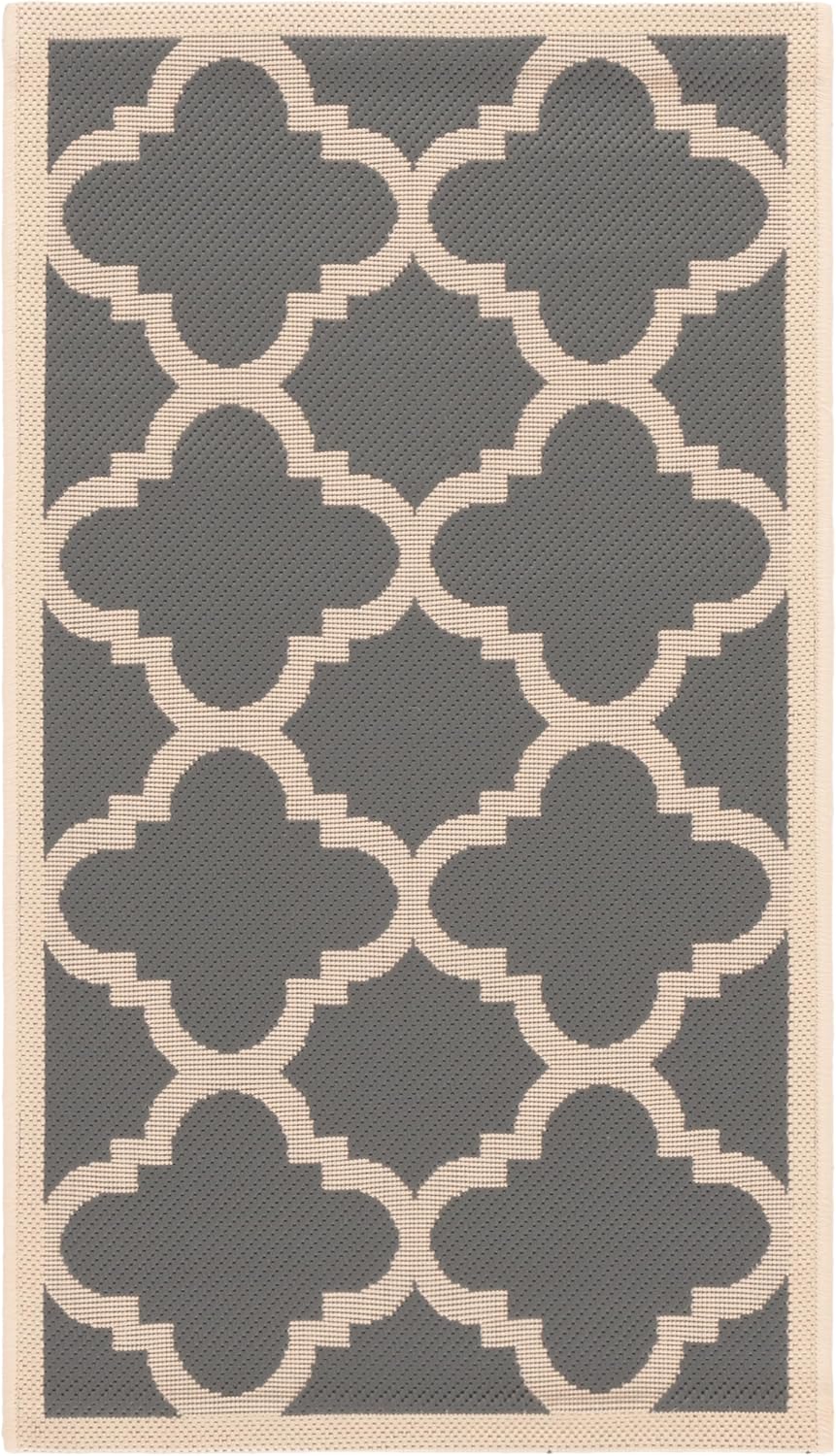 2' 3'7", (CY6243-246) SAFAVIEH Washable Rug Outdoor Courtyard Collection - x Grey & Beige, Non-Shedding & Easy